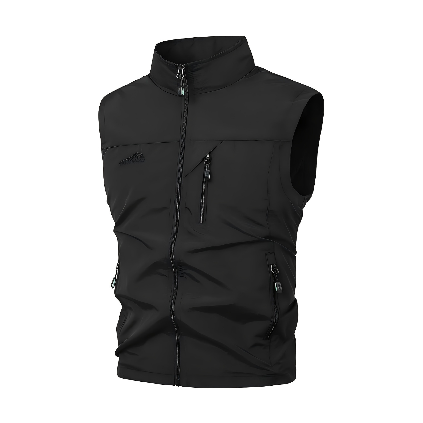 

Men' Color Sleeveless Jacket With Multiple Zipper Pockets, Casual Zipper High Neck Vest, Suitable For Outdoor Activities And Autumn, A Great Holiday Gift