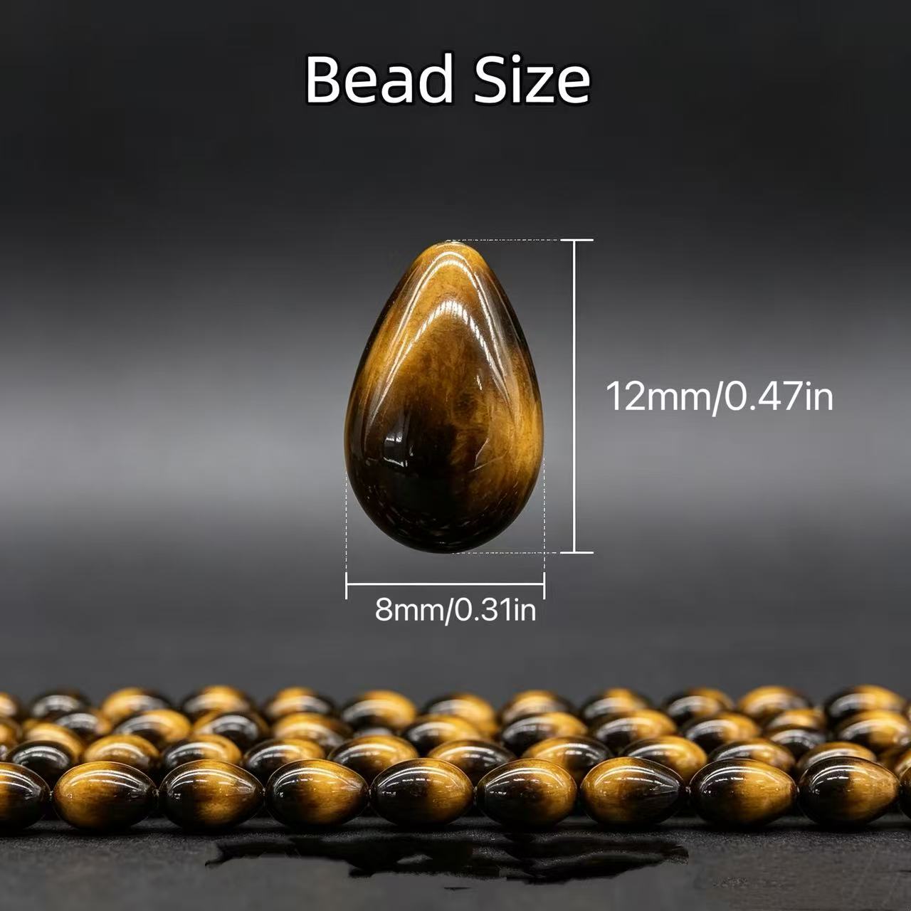 28pcs Yellow Tiger's Eye Tear Drop Glass Beads for Jewellery Making