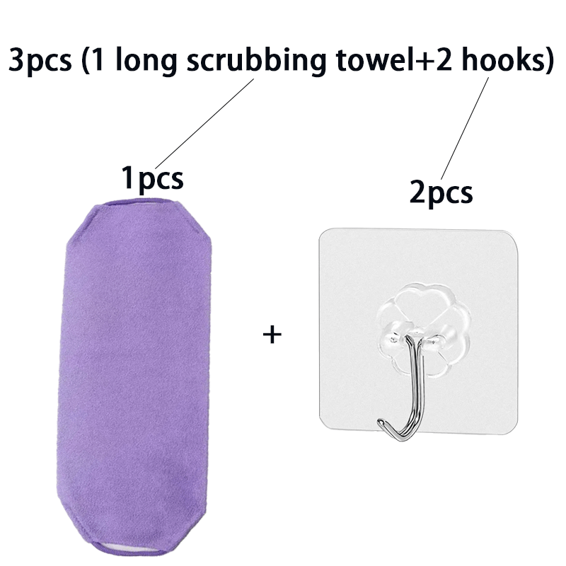 TEMU 3pcs Set (1 Long Scrubbing Towel + ) - Long Strip Scrubbing Towel, Suitable For Cleaning The Back During Bathing, With A Drawstring Design For