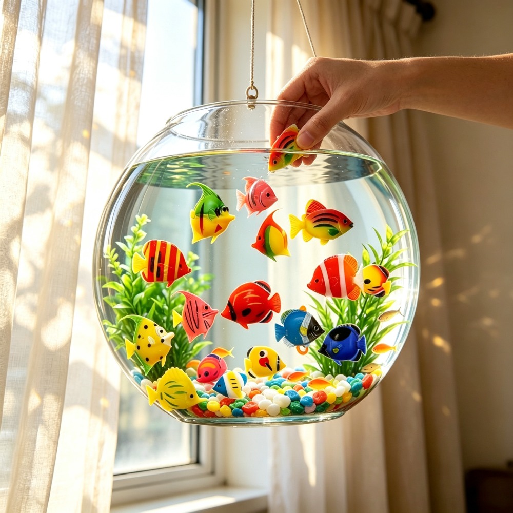 TEMU Ensemble de 9 miniatures de modèles de poissons tropicaux, couleur aléatoire — Décorations d'aquarium éclatantes et jouets éducatifs