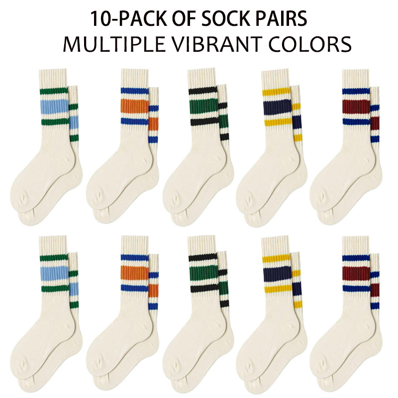 TEMU 10 Pairs Of Colorful Thick Striped Stockings For Men And Women, Sports Retro Midsole Socks, Trendy And Versatile Calf Socks Suitable For Daily