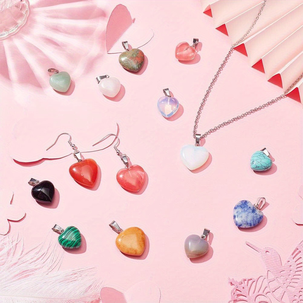 24pcs Heart-Shaped Stone Pendant Set, Love Quartz Gemstone Gift