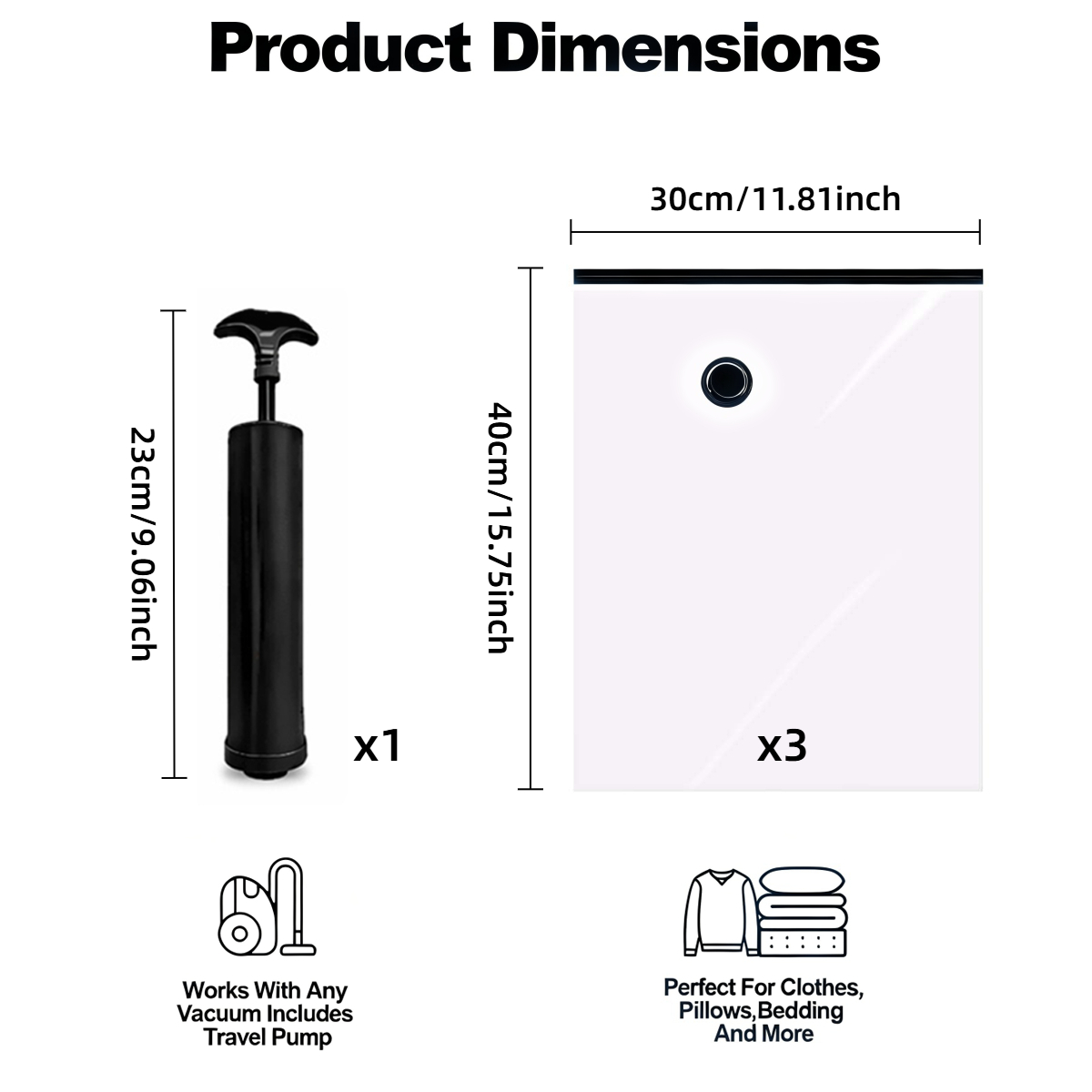 TEMU Ensemble de 4 sacs de compression de voyage, kit de rangement sous vide portable avec 3 sacs sous vide et 1 pompe à main, sacs épais
