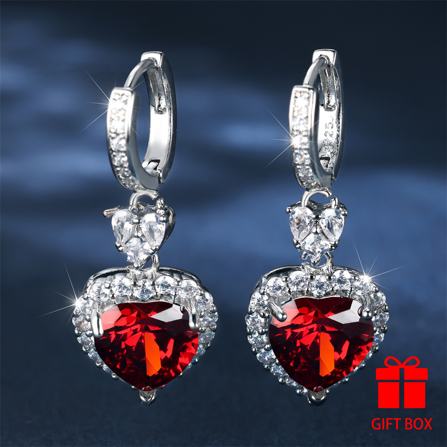 TEMU Elegant Heart Cut Red Synthetic Zirconia Women's Earrings, Party Holiday Daily Wear, Durable And Shiny Additions