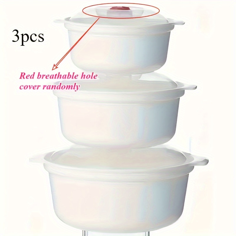 Image of 3/4pcs Plastic Microwave Oven And Lidded Bowl - Durable, Easy To Clean, Portable, Perfect For Home And Dining Use, Easy To Heat, Quick To Enjoy Foods, Safe Heating Is (red Breathable Lid Random Style)