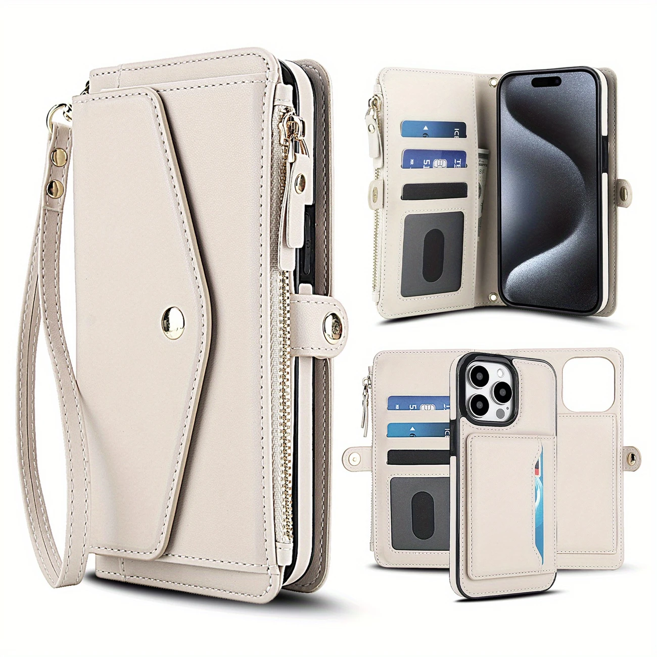 for iphone 16e 16 15 14 11 pro xs xr xs max se 2022 7 8 plus wallet case for women support wireless charging with rfid blocking card holder wallet detachable magnetic phone case crossbody strap details 10