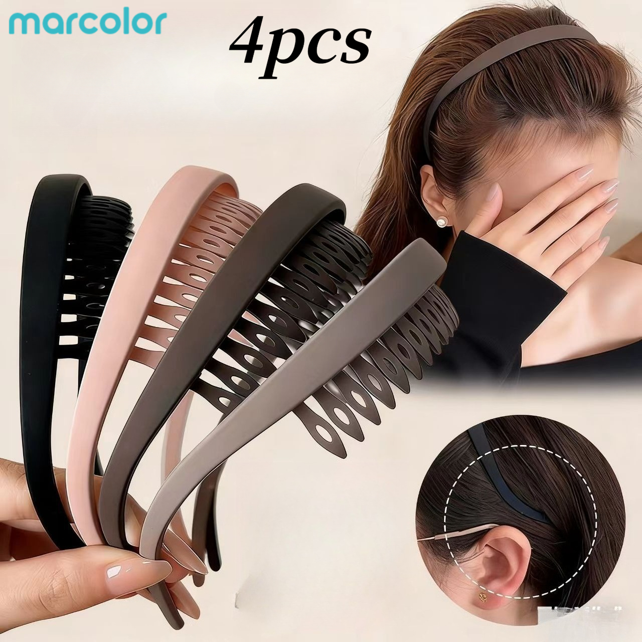 Image of [marcolor] 4pcs Women's Glasses Headbands, U-shaped Frosted Headbands For Makeup And Face Washing, High-end Hair Tidy Tool