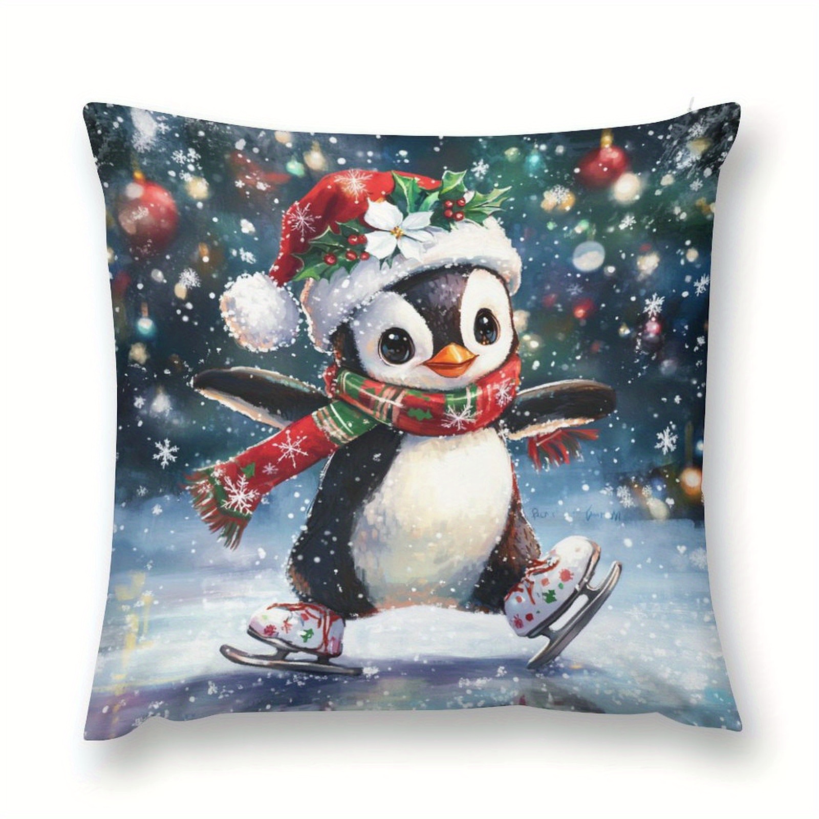 

Skating Christmas Throw Pillow Cover - Holiday & Winter Decor, Ideal Gift For Indoor/outdoor Parties