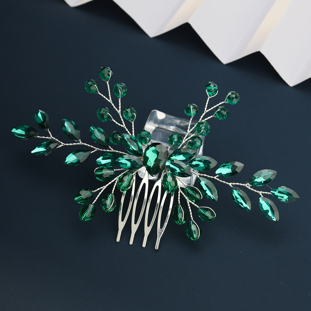 TEMU A Handcrafted Green Rhinestone Headpiece, Intricately Woven And Embellished With Crystals, Designed For Western-style Brides