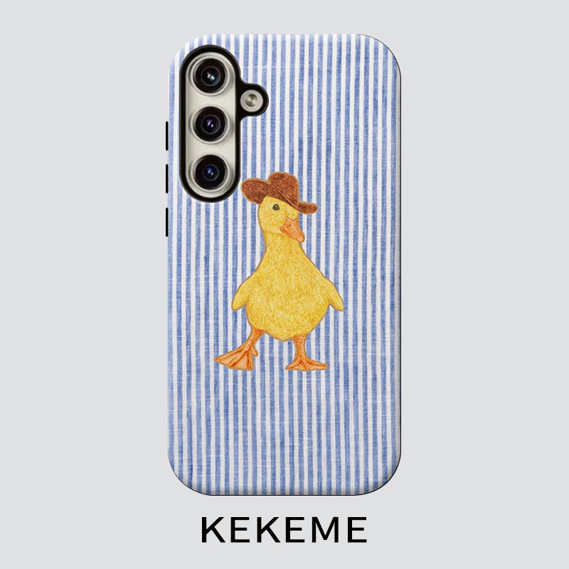TEMU Phone Case - Kekeme Vertical Stripe Yellow Duck Film 2-in-1 Suitable For Galaxy S26 S25 S24 S23 S22 S21 S21  S21 Fe Edge S20 A15 A16 A17 A23 A32