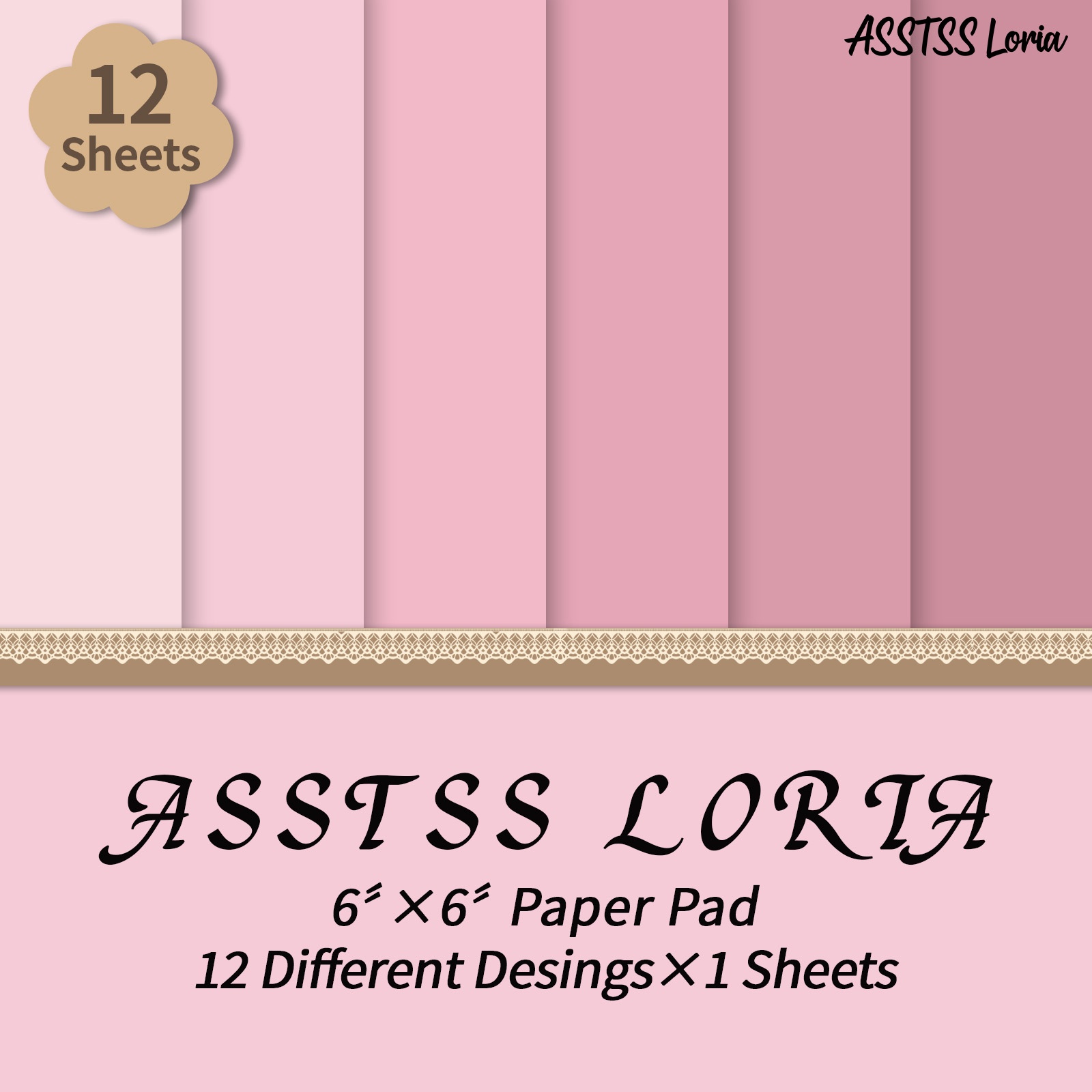 TEMU 12-sheet Asstss Loria Heavyweight Scrapbooking Paper Pad - 6"x6" Cardstock With Gradient Pink Suitable For Journaling, Collage Art, & Crafts,
