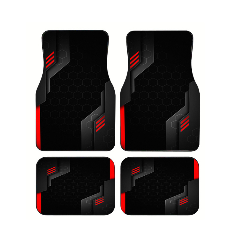 TEMU 2pcs/4pcs Mecha-style Red And Black Honeycomb Car Floor Mats | Durable Polyester, Universal Fit For Suvs And Trucks, Ideal Gift For Holidays,