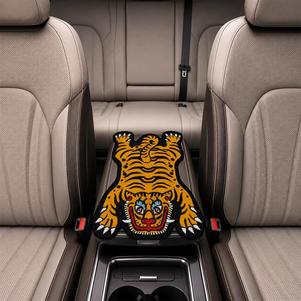 TEMU 1pc Tiger Shaped Creative Velvet Car Armrest Cover, Comfortable Elbow Support, Fashionable Irregular Design, Protective And Trendy Sports Style,