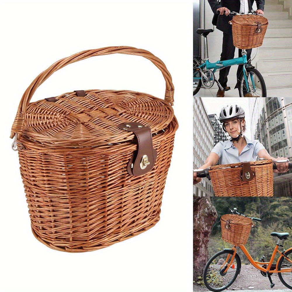 Brown Bamboo Woven Bicycle Basket - Handmade Natural Rattan, Storage Basket, Picnic Shopping Bicycle Basket, Outdoor Cycling Accessories