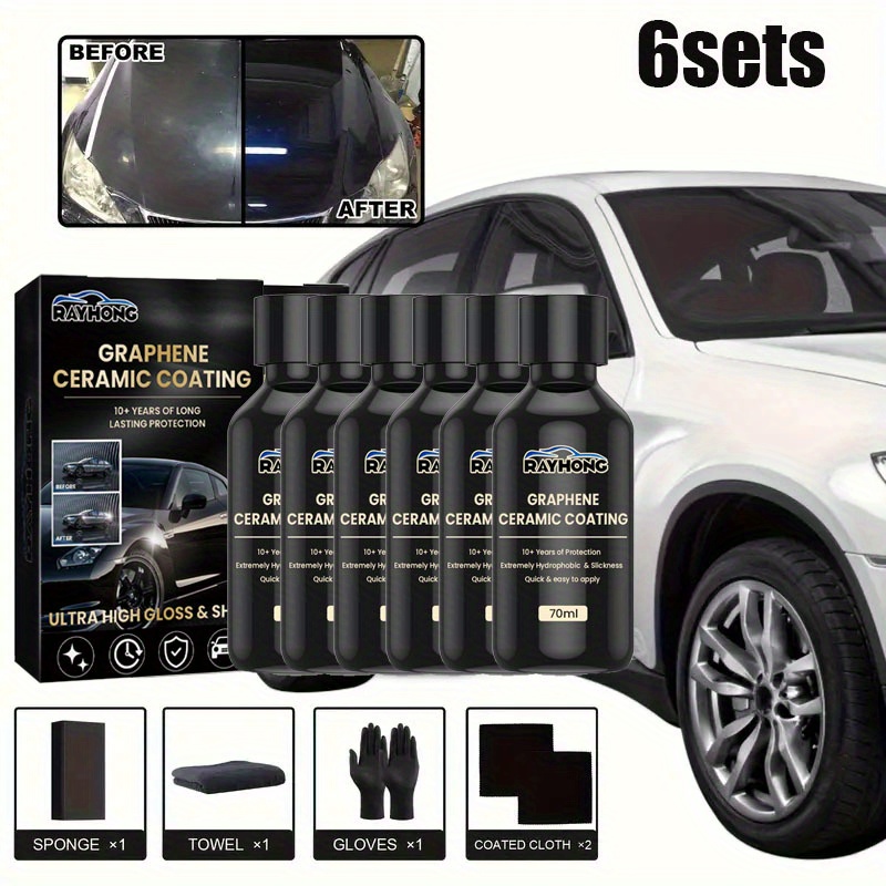 TEMU 6sets Automotive Graphene Ceramic Coating Super Water Plated Waterproof Coating Sealing Glaze Automotive Paint Maintenance