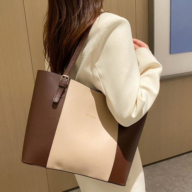Women' Large Capacity Tote Bag with Colorblock Patchwork ( //) & Golden Foil Letter - Adjustable Strap, Closure, Elegant Handbag for Work, Commute, Travel - Multi-Purpose Casual &
