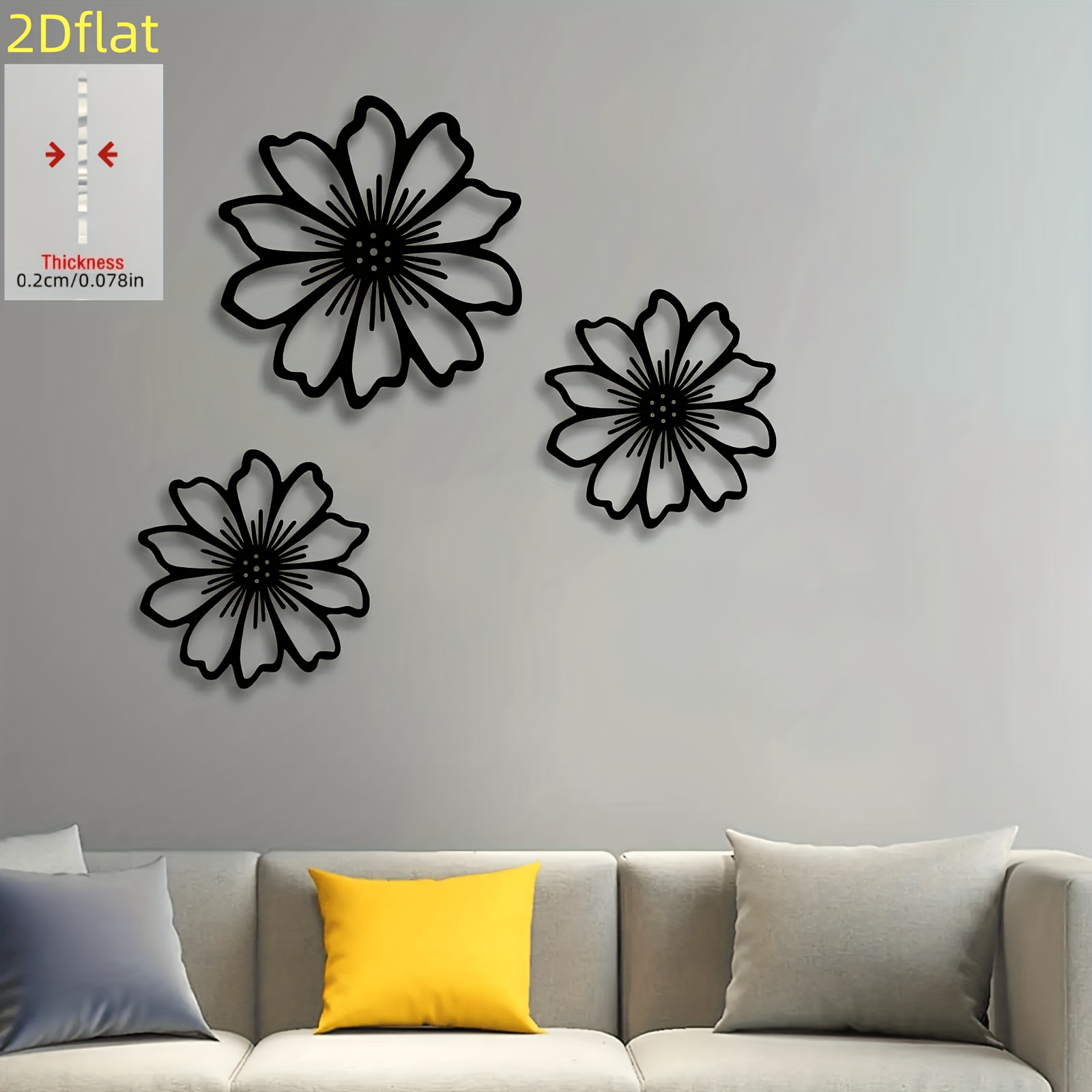 TEMU 2d Flat - 【2d Flat】 2d Flat - [2d Flat] 2d Flat, 3pcs Acrylic Flower Wall Decor Set, Outdoor Garden Art Indoor/outdoor Fence Hanging Decoration,