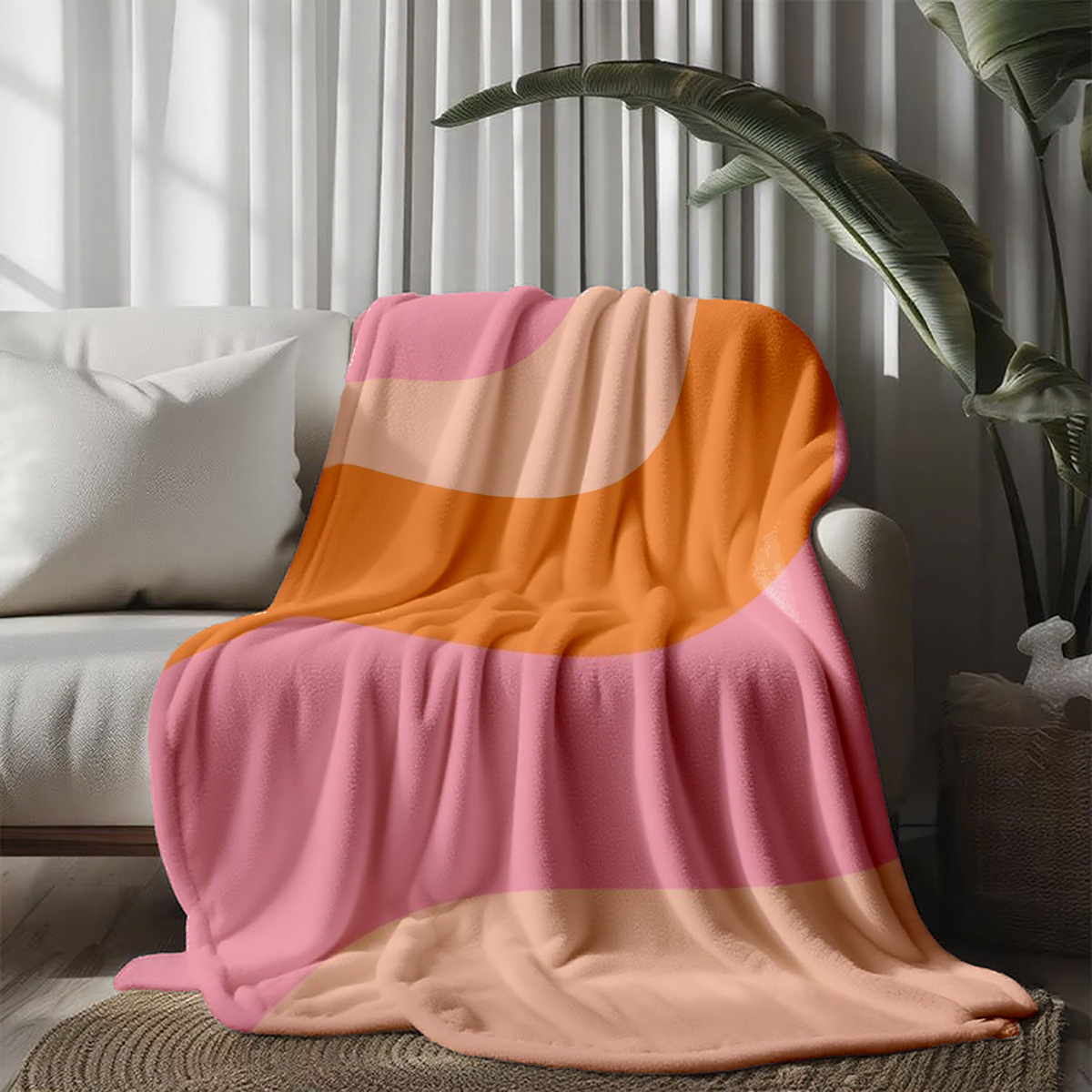 TEMU . Fleece Decke 2D Flach Weich Wellenförmiges Abstraktes Druckmuster Bequem Weich Strapazierfähig Ganzjahresnutzung Sofa Bett Reise Camping