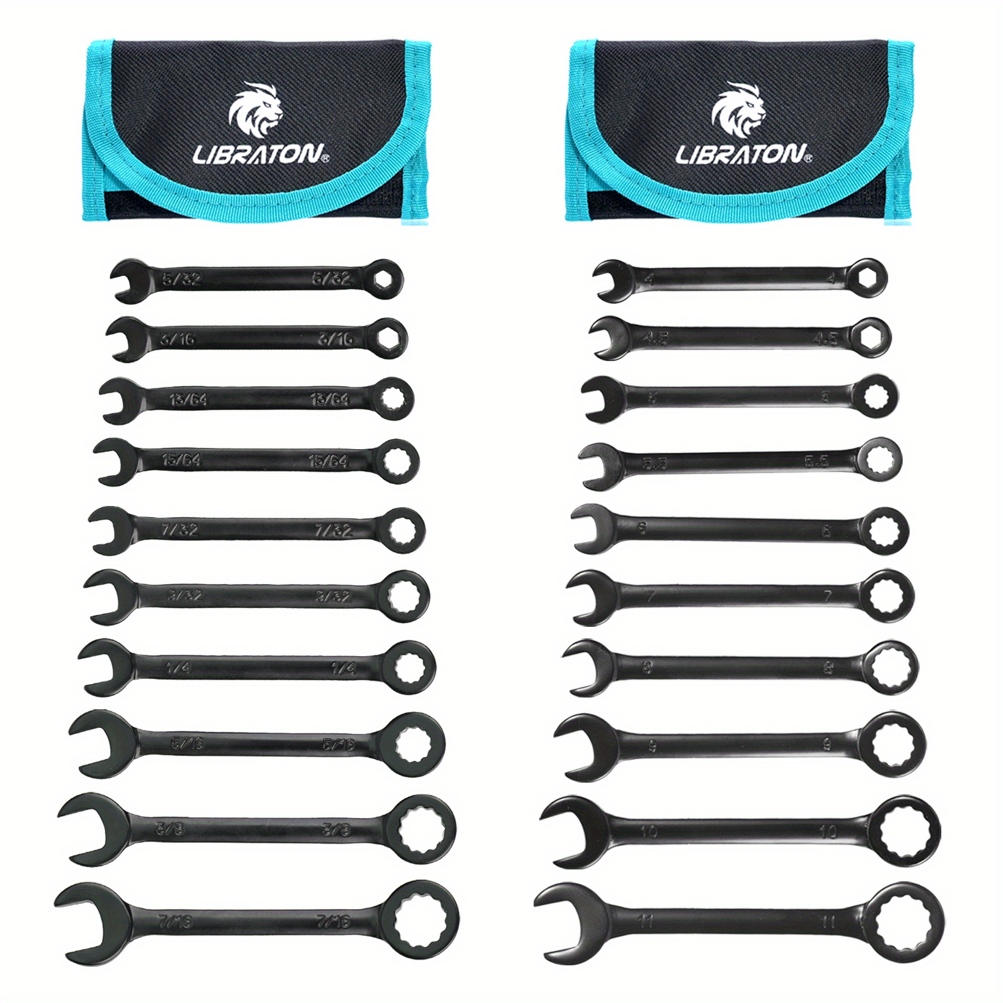 

Libraton 20pcs Mini Wrench Set - Carbon Steel, Metric & Sae Sizes (4-11mm/5/32''-7/16''), Open & Box Ends With Organizer Pouch