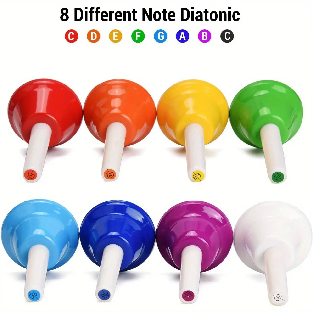 E-shop 8-teiliges Set Festliche Handglocken, Bunte Acht-Ton-Vollton-Metallmusikglocken, Ideal für Festmusikunterricht, Kirchenchor, Hochzeit,