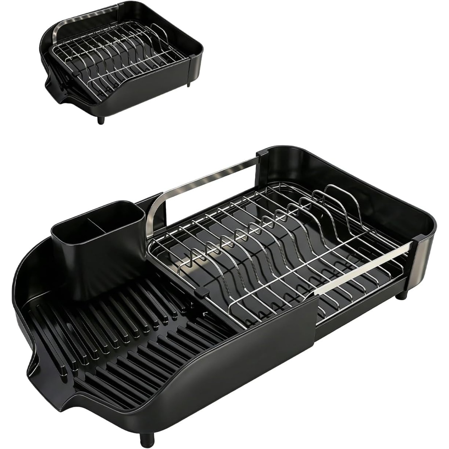 Sekey Foldable Dish Rack - Space- Stainless Steel Dish Rack With Cutlery Tray, Foldable Sink Mat For Kitchen Worktops Or Sinks