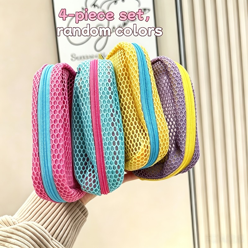 TEMU 4pcs Set Of Thickened Nylon Transparent Mesh Tote Storage Bags, Widened Base For Large Capacity, Random Colors, Lightweight Flat Square Design,
