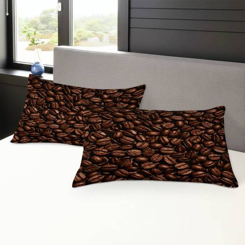 objektbild set med 2 örngott med kaffeböns-mönster, (fyllning ingår ej), för heminredning, fyllning till kuddar ingår ej, överdrag för sängar och soffor, sovrumsdesign, tillverkade av mjukt material, för heminredare