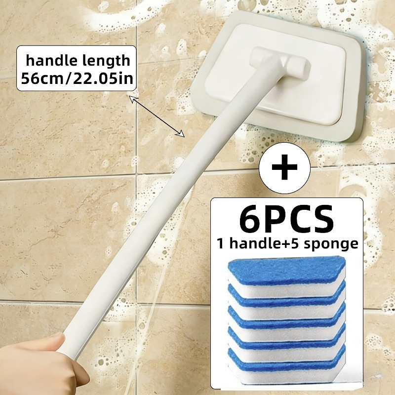 E-shop 6-tlg. multifunktionales Badezimmer-Reinigungsbürsten-Set, enthält 1 Bürste mit langem Stiel 5 abnehmbare Bürstenaufsätze, der lange Stiel ist ,