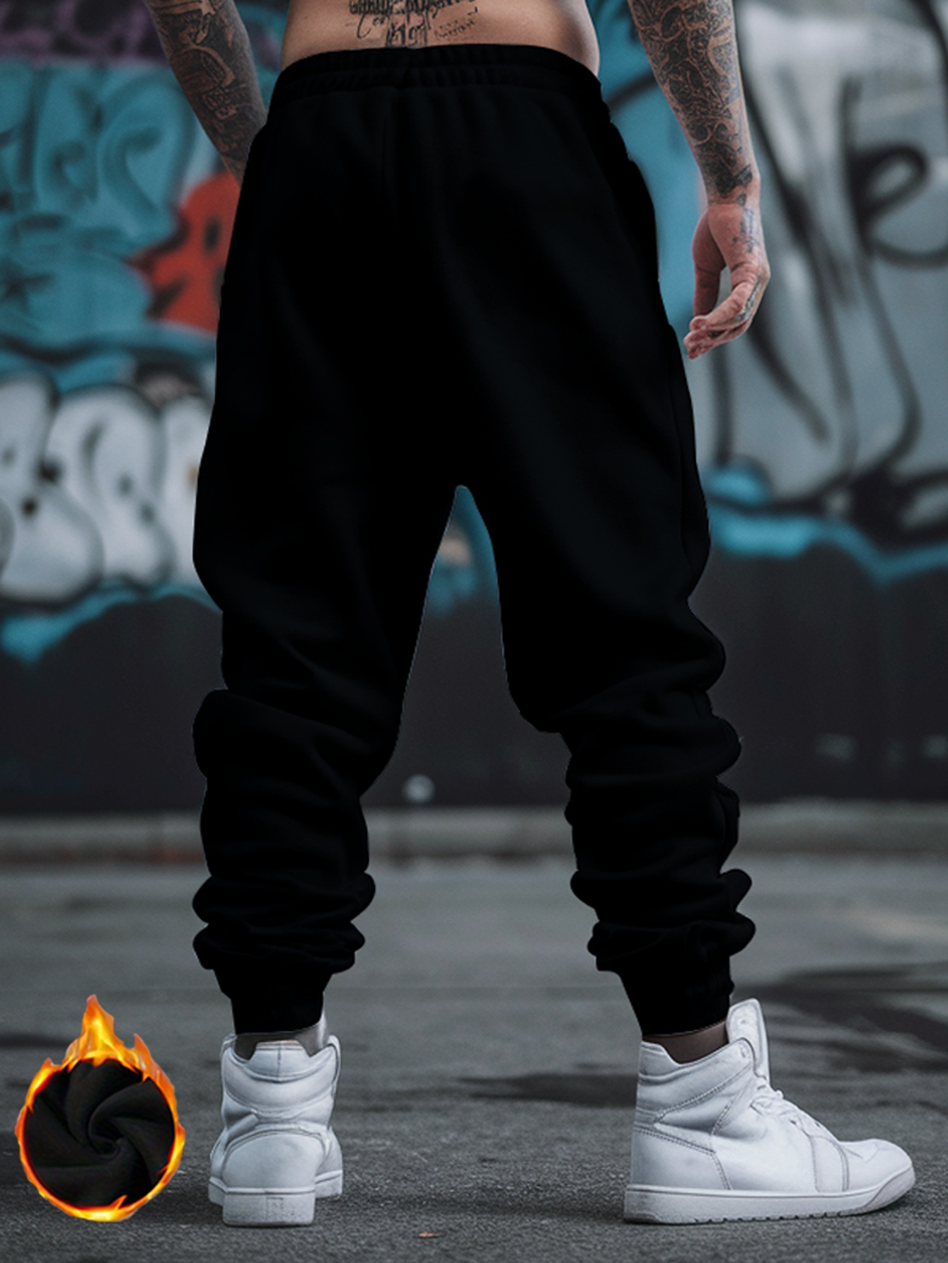 men's urban sweatpants trendy black polyester joggers Temu New
