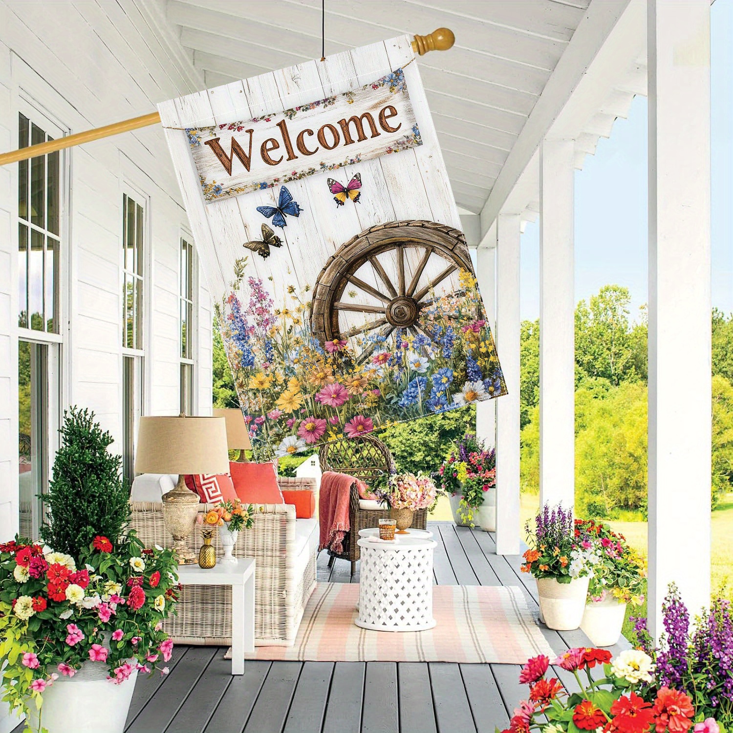 

Welcome To Spring" -themed Double-sided Garden Flag - 28x40 Inches, Polyester, Outdoor Lawn & Decor, Decorations, Flag Only