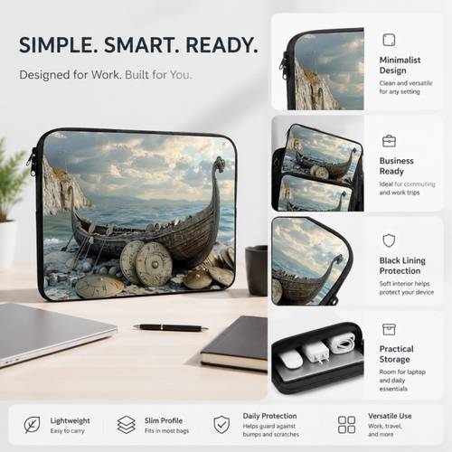 1pc viking theme laptop sleeve 10 17 inch multi size fit anti scratch soft material computer case retro nautical style mens business laptop bag historical cultural element accessory