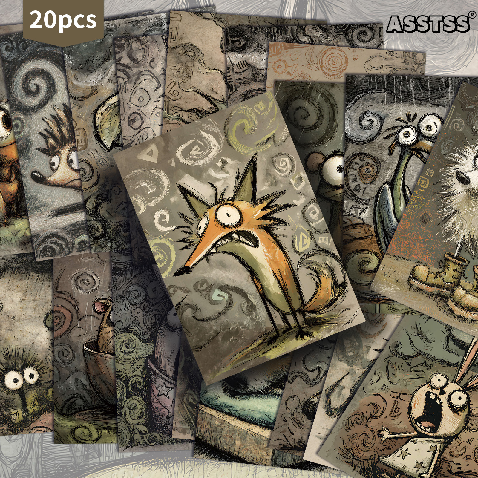 TEMU 20-pack Asstss Vintage Funny Quirky Pet Postcards - 4x6 Inches Retro Junk Journal Supplies, Classic Pinup Illustrations Collectible Decorative
