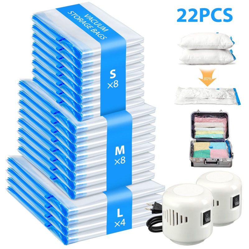 22Pcs Vacuum Storage Bags Electric Pump Large Jumbo Vacuum