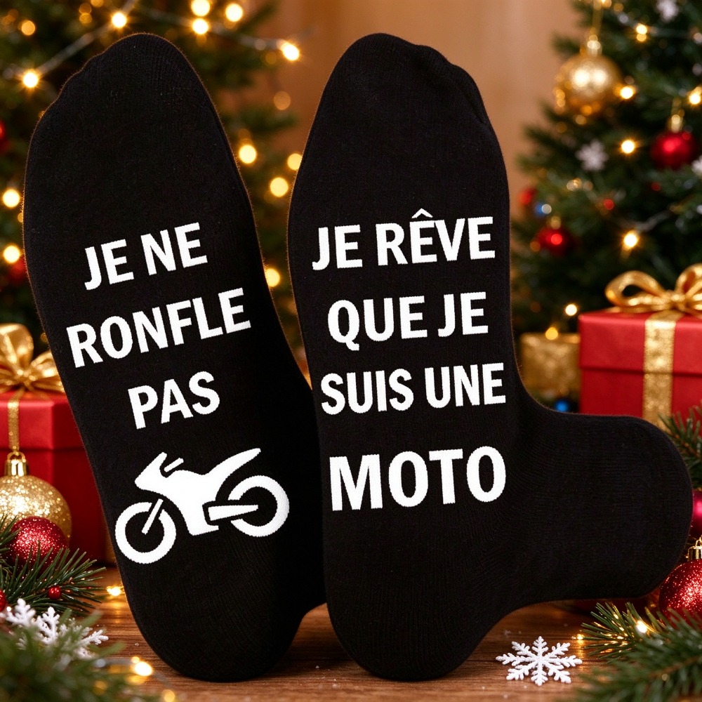 TEMU 1 Paire de Chaussettes pour Homme, Thème Moto, Amusante en Français, Imprimé Moto, Chaussettes Confortables, Cadeau Spécial Anniversaire, Fête,