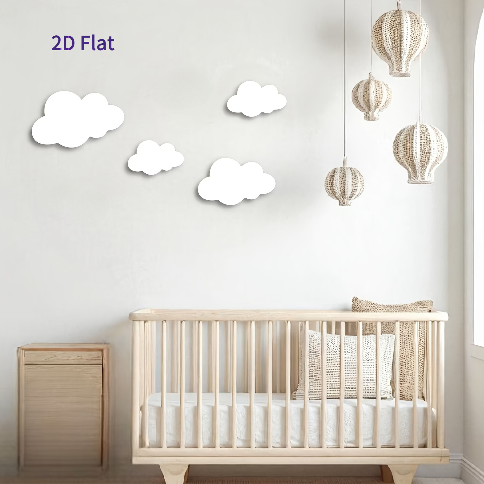 TEMU Plat 2D, Décoration Murale Plate 2D Imprimée en Bois, Lot de 4 Panneaux Nuage en Bois Style Nordique, Décoration Nuage pour Moderne/Bohème,