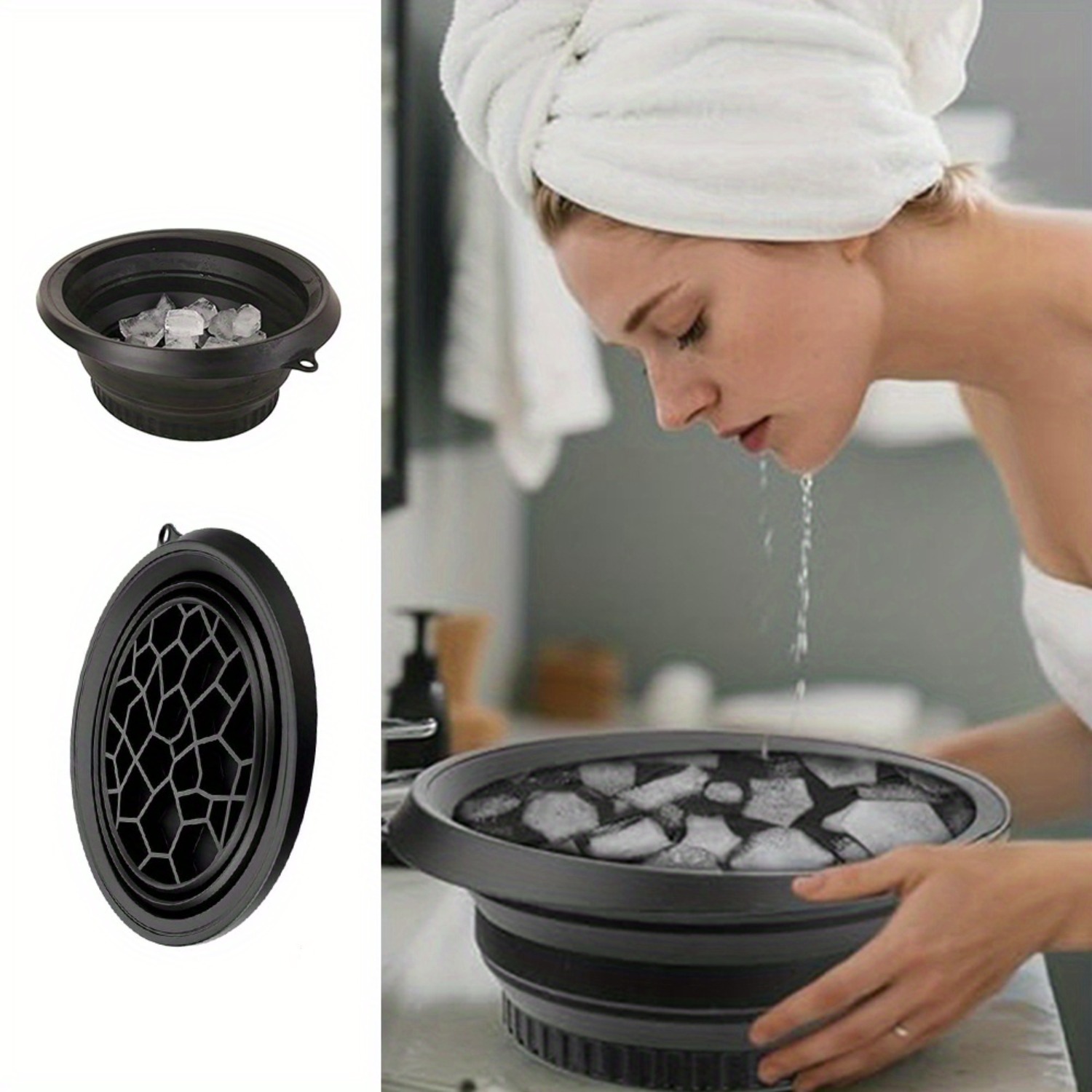 Image of Foldable Ice Compress Basin With Removable Ice Tray And 30° Ergonomic Rim - Portable Cooling And Relaxing Basin For Skincare, Face Washing, And Reduction, Durable