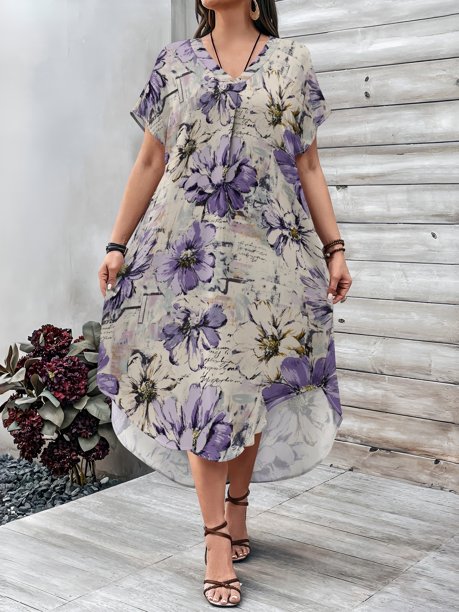 purple boho maxi dress PRETTYGARDEN Women's Fall Boho Maxi Dress Floral Long Sleeve V Neck Fl main image 1