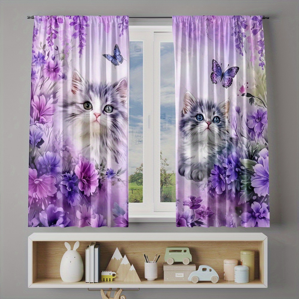 TEMU 2 pezzi Telo per tende, Tende filtranti per camere da letto, Stampe viola con , Tende con animali dei animati per forniture per finestre,