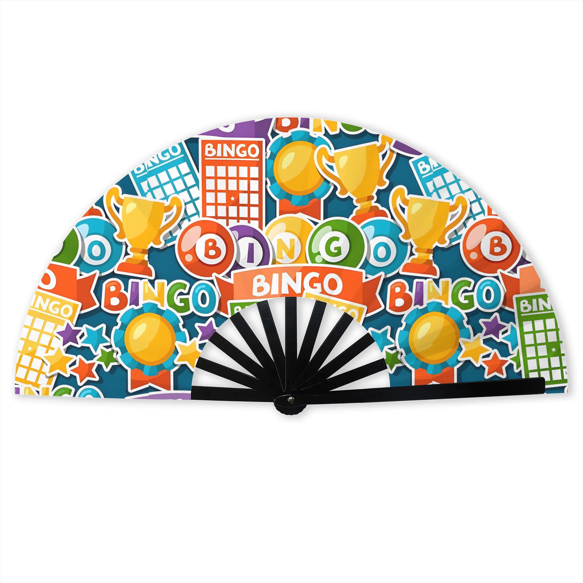 TEMU 2d Print Design Bingo Game Folding Hand Fan For Outdoor Camping Parties Street Style Accessories Creative Fashion Prop Party Accessory
