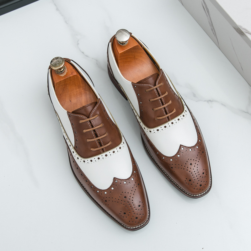 mens brown and white shoes sold on Temu United States