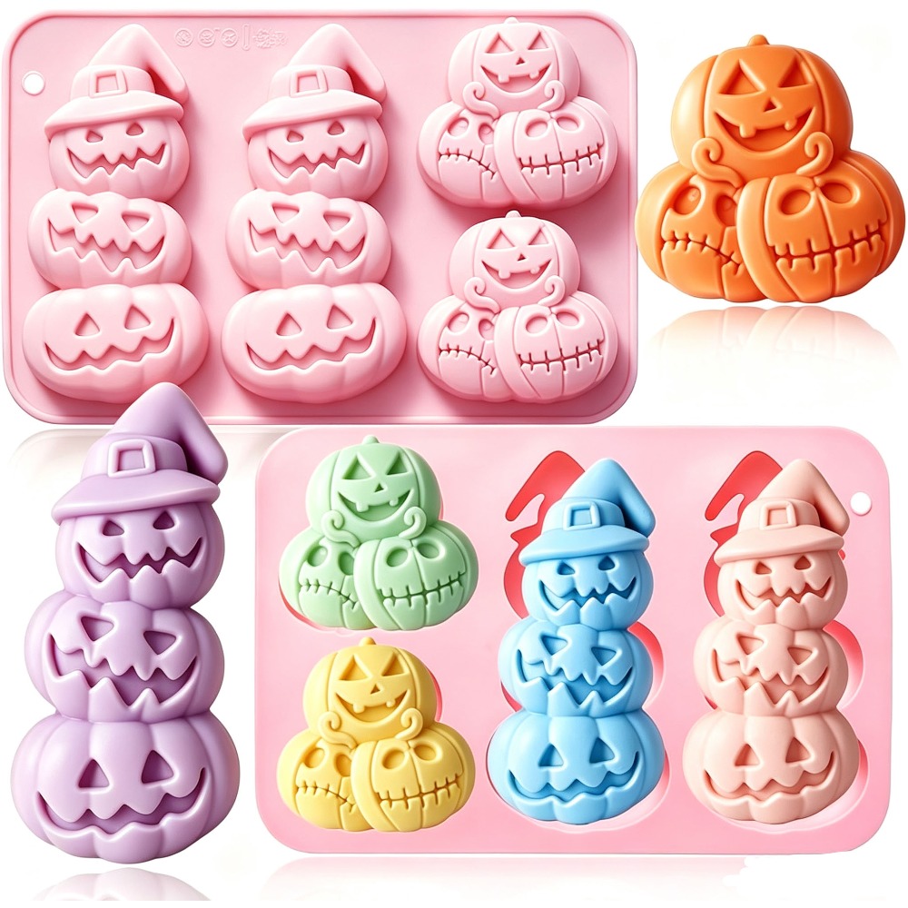 TEMU 2-pack Halloween Pumpkin Silicone Molds For Chocolate, Candy, Soap And Cake Decorations, Comes With Bonus Dried Rose Petals 1pc