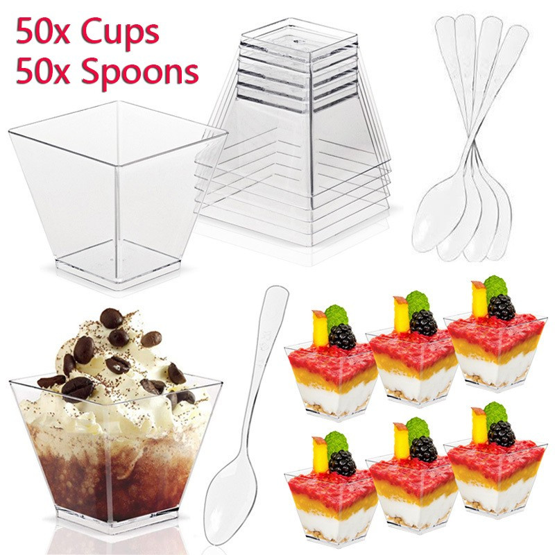 50Pack 5oz Plastic Dessert Cups With Lids Parfait Cups With