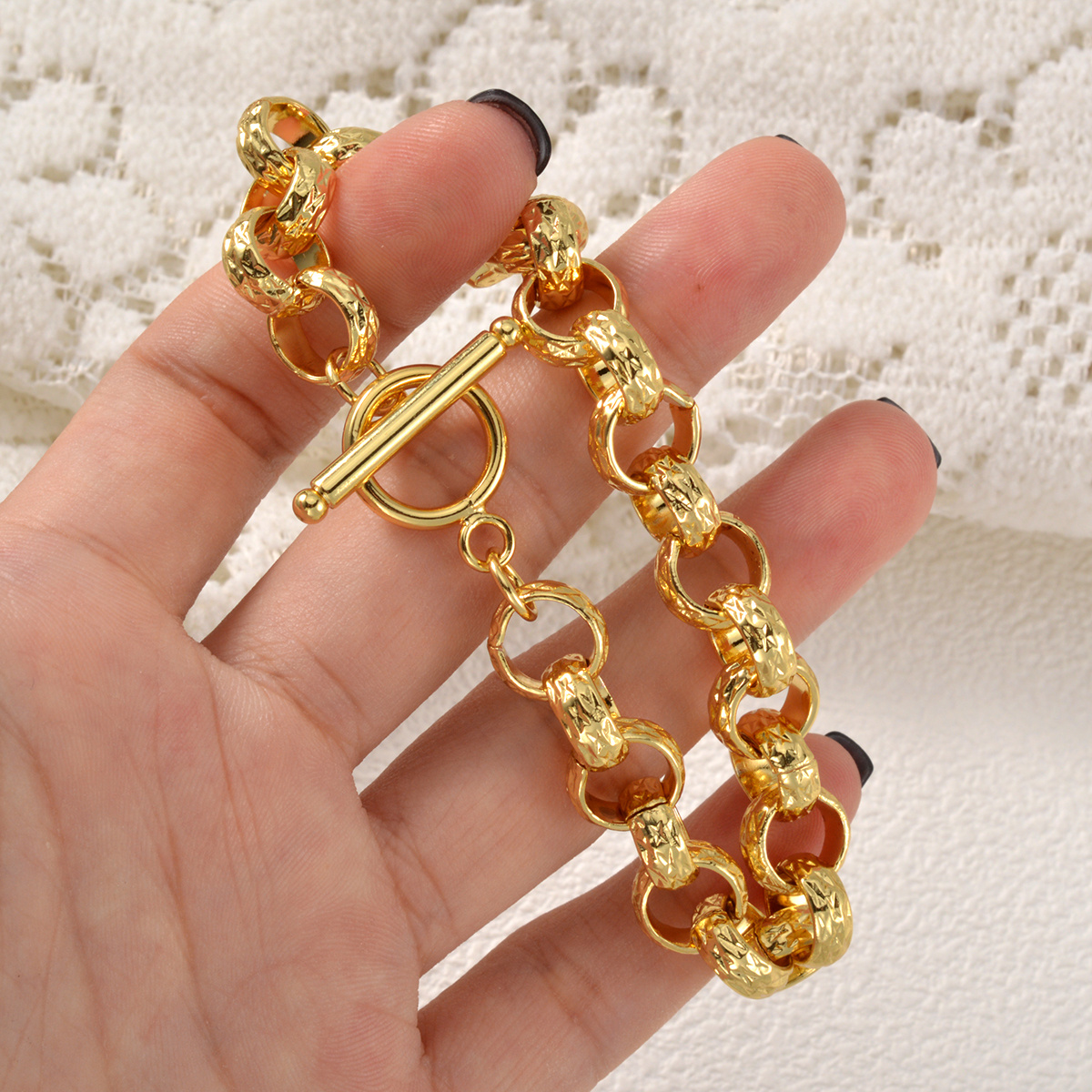 Hammered Link Chain Bracelet, Vintage Style Gift