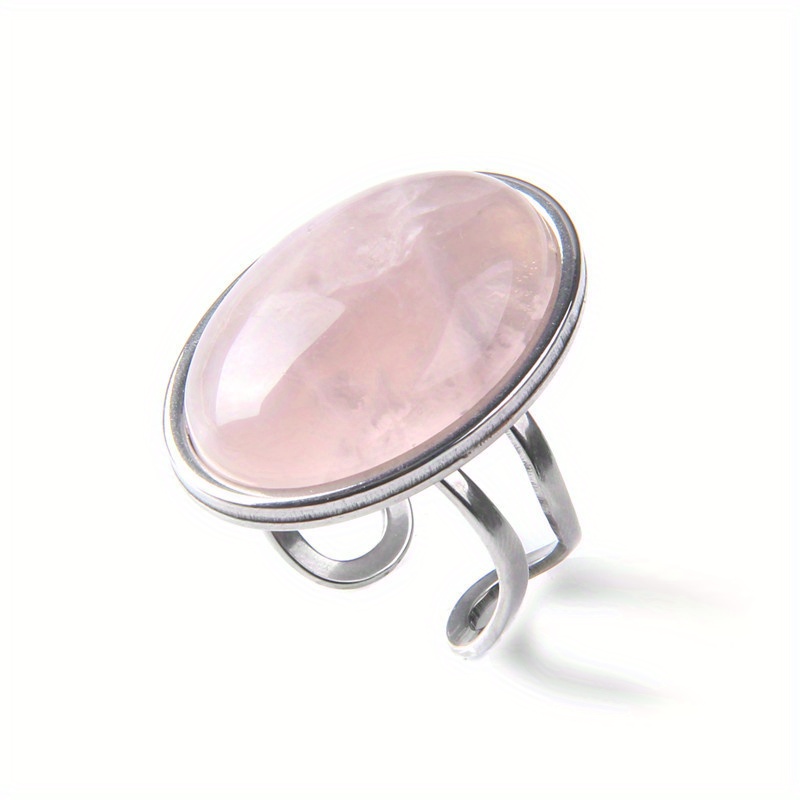Image of 1pc Natural Yellow Black Agate Oval Shape Stainless Steel Women Vintage Rings Jewelry