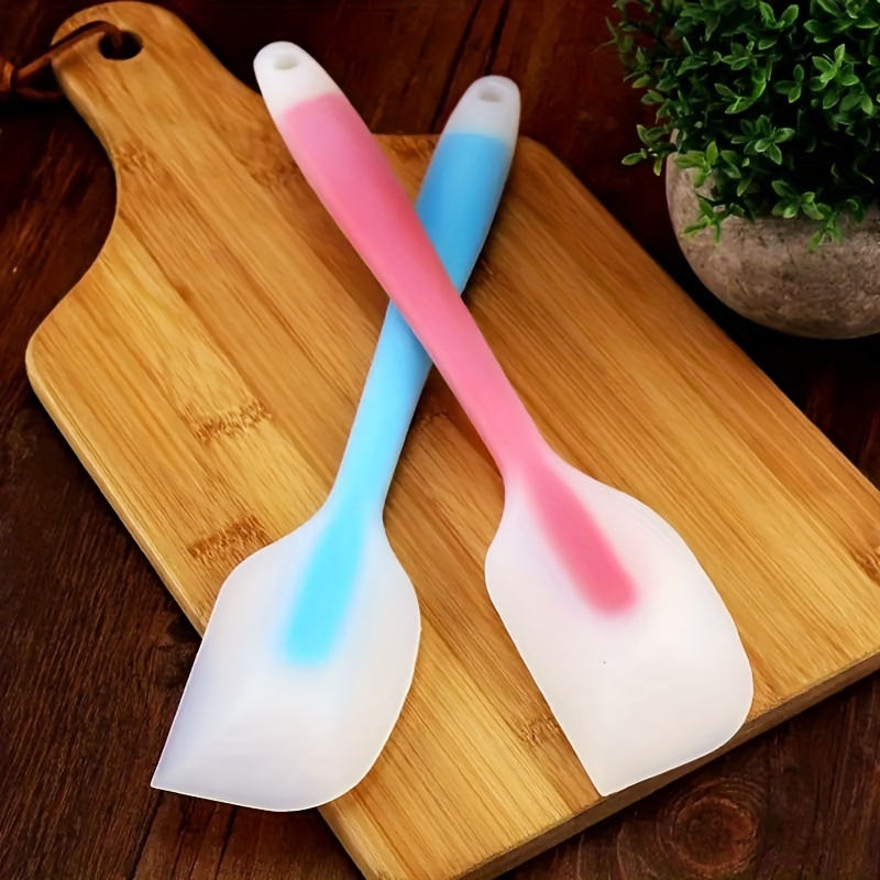 Image of Shaon 2pcs Cake Silicone Spatula, Random Color, Transparent Handle, Butter And Cream Mixing Spoon, Cake Baking Spatula, Kitchen Cooking Tool