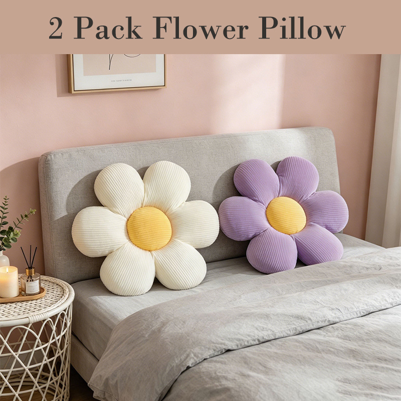 TEMU 2pcs Coussin de fleur, Ensemble de coussins décoratifs mignons de marguerites, Coussin de siège, Décoration de chambre mignonne & Coussin en
