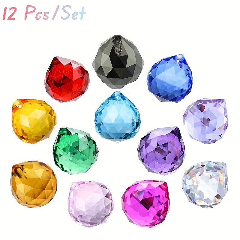E-shop 12 Stk./Set Retro Shui Kristallkugel Hängeornament - 20mm - Mehrfachseitiger Prisma Anhänger, Bunte Refraktions-Hängekugel, Geeignet für