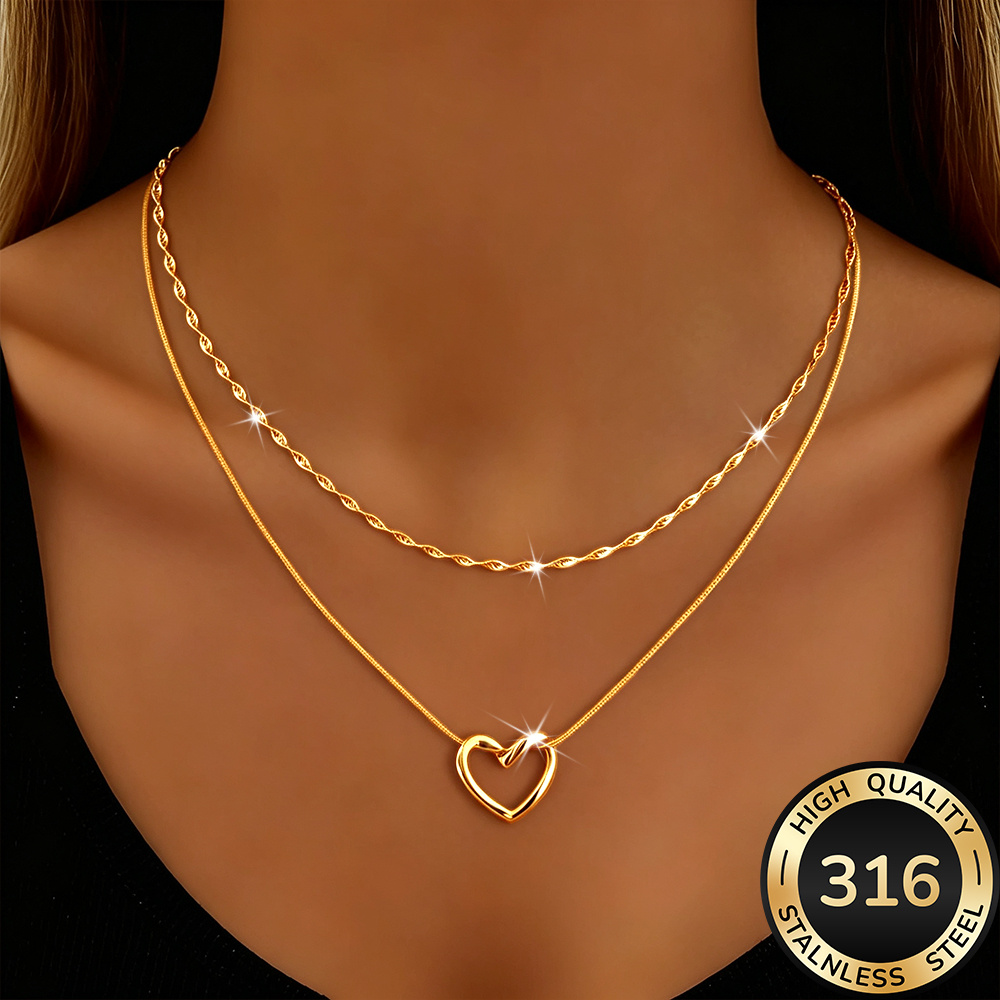 TEMU 2-teiliges Halsketten-Set, hochwertige 316 Edelstahl hypoallergene goldene Halskette, poliert, KC, farbbeständig, schlicht elegant, modische