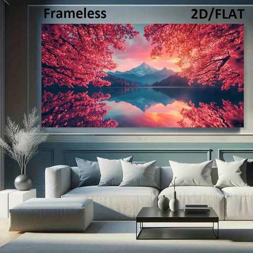 item picture 2d flat 2d flat 2d flat oversized decorative wall canvas art cherry reflection canvas poster modern wall art featuring vibrant pink floral mountain scenery bedroom and living room decor wall decoration