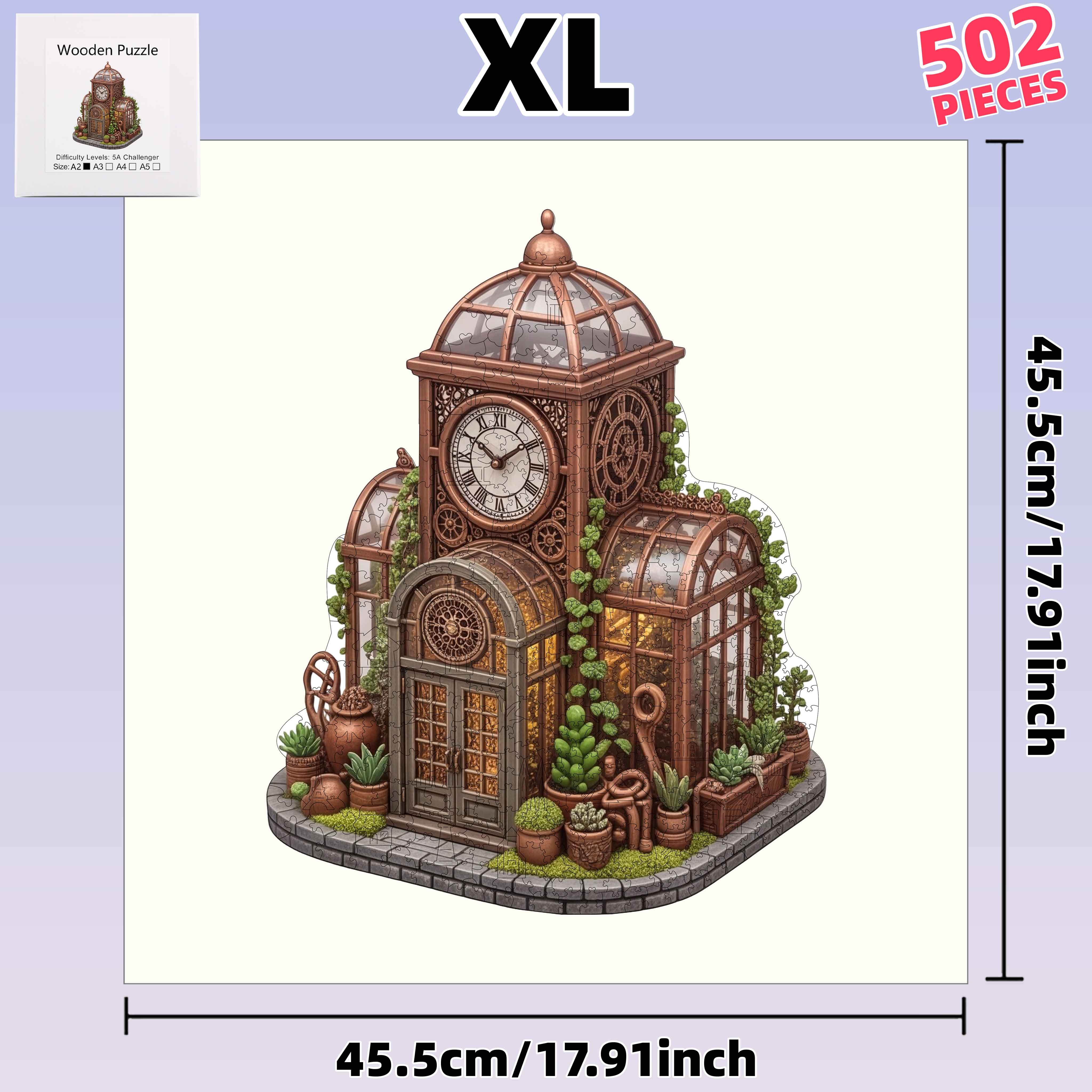 502pcs Copper Art Clock Tower Greenhouse Wooden Puzzle